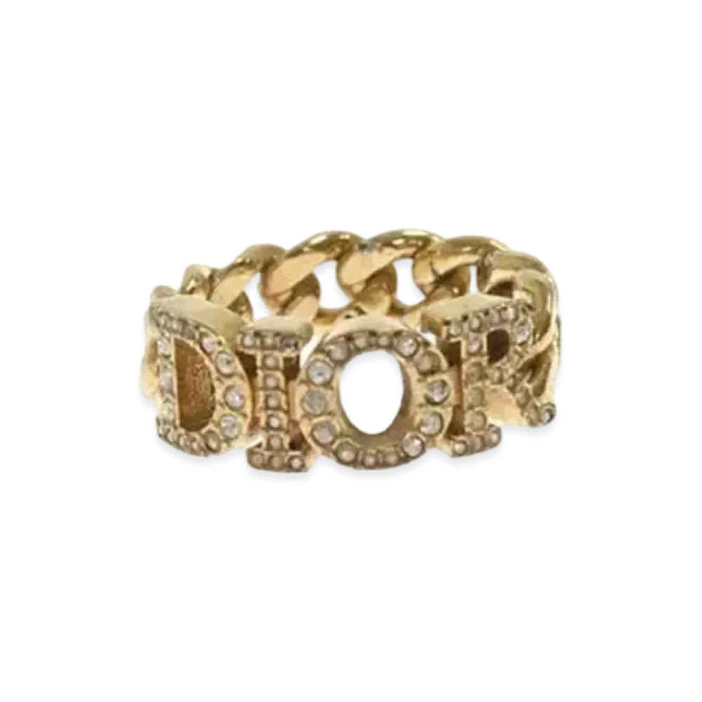 Dior Logo Rhinestone Ring "Gold"