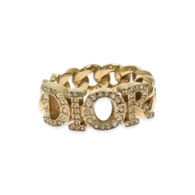 Dior Logo Rhinestone Ring "Gold"