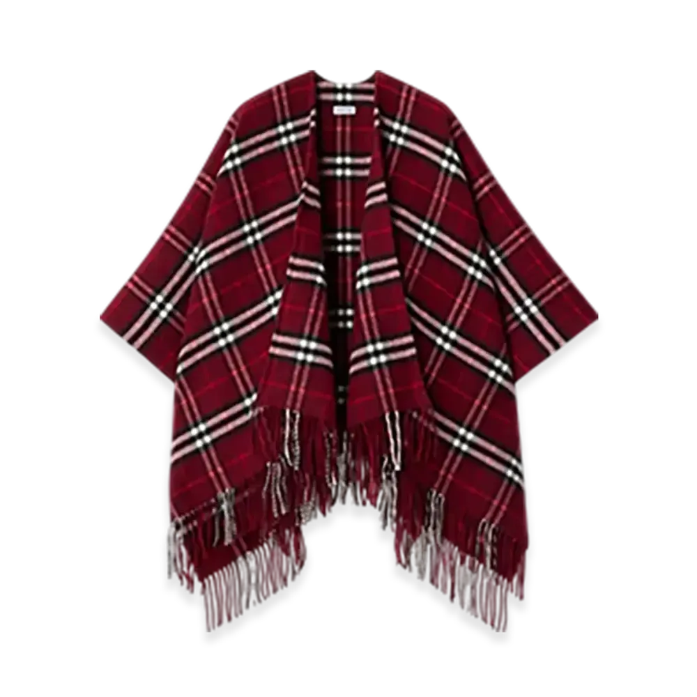 Burberry Check Wool Cashmere Cape "Oxblood"