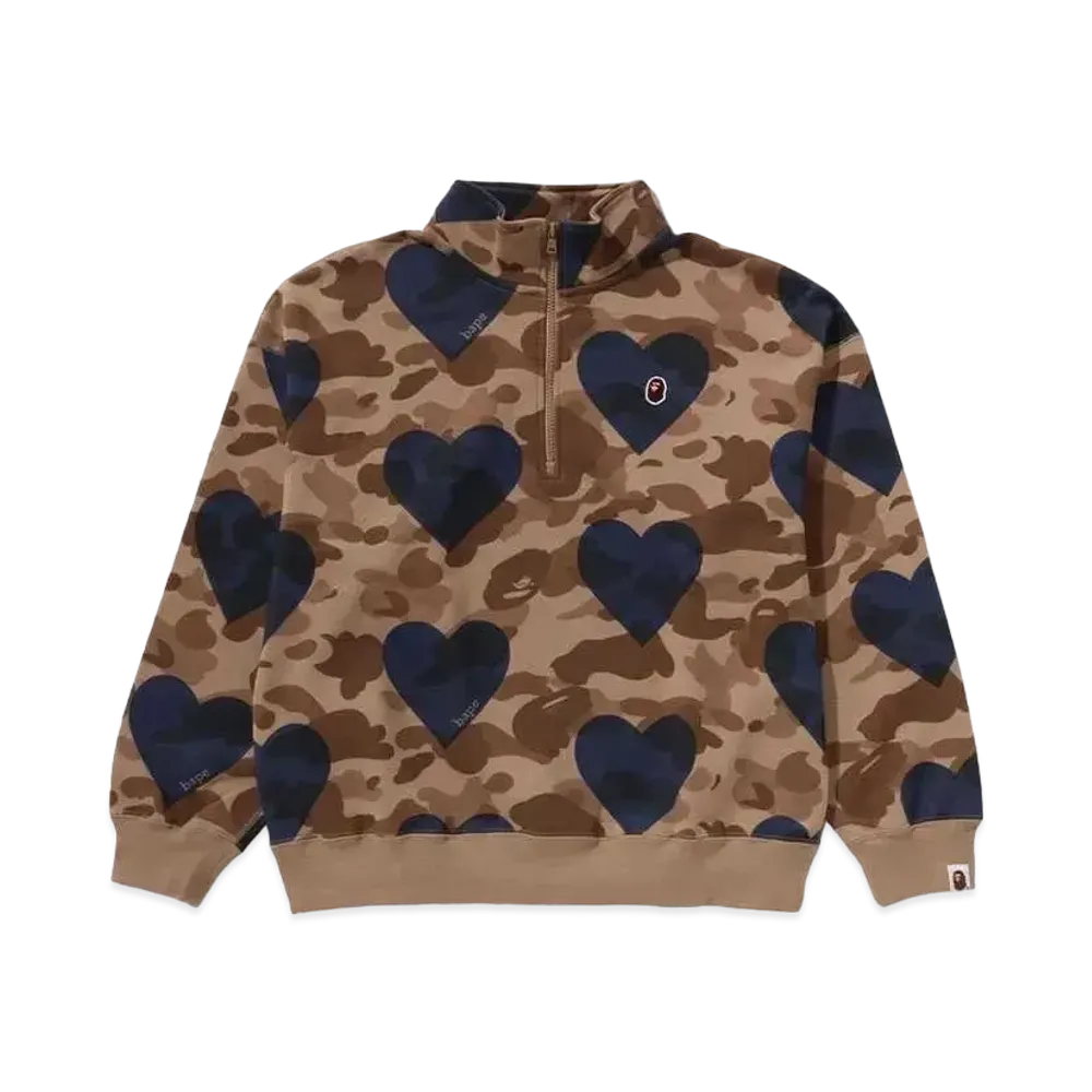 A BATHING APE I Love Bape Half Zip Sweatshirt "Brown"