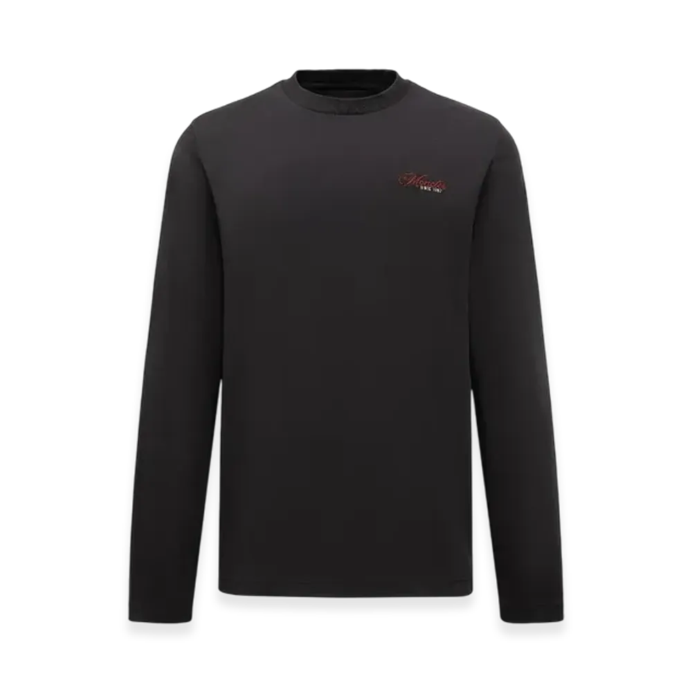 MONCLER Embroidered Logo Long Sleeve Cotton T-Shirt "Black"