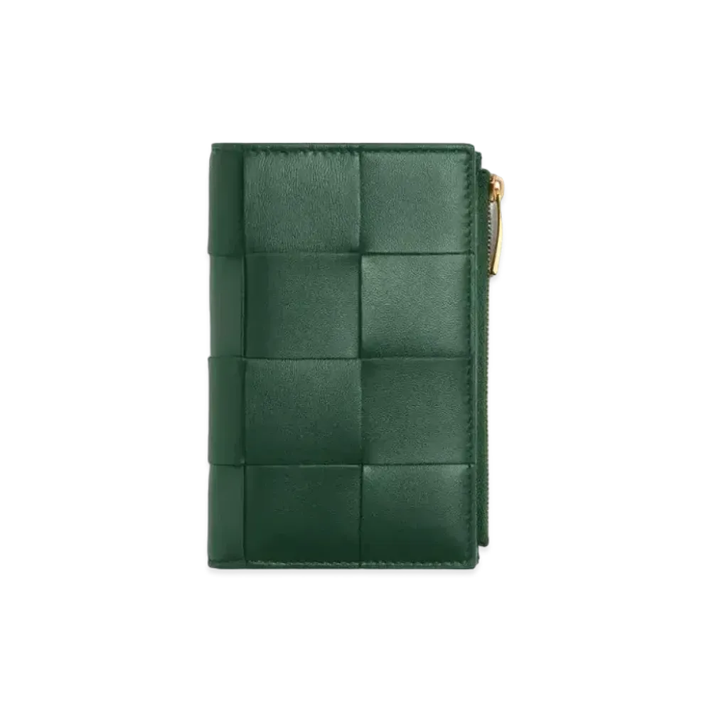 Bottega Veneta Casette Maxi Intrecciato Lambskin Calfskin Medium Bi-fold Zip Wallet "Rain Tree"