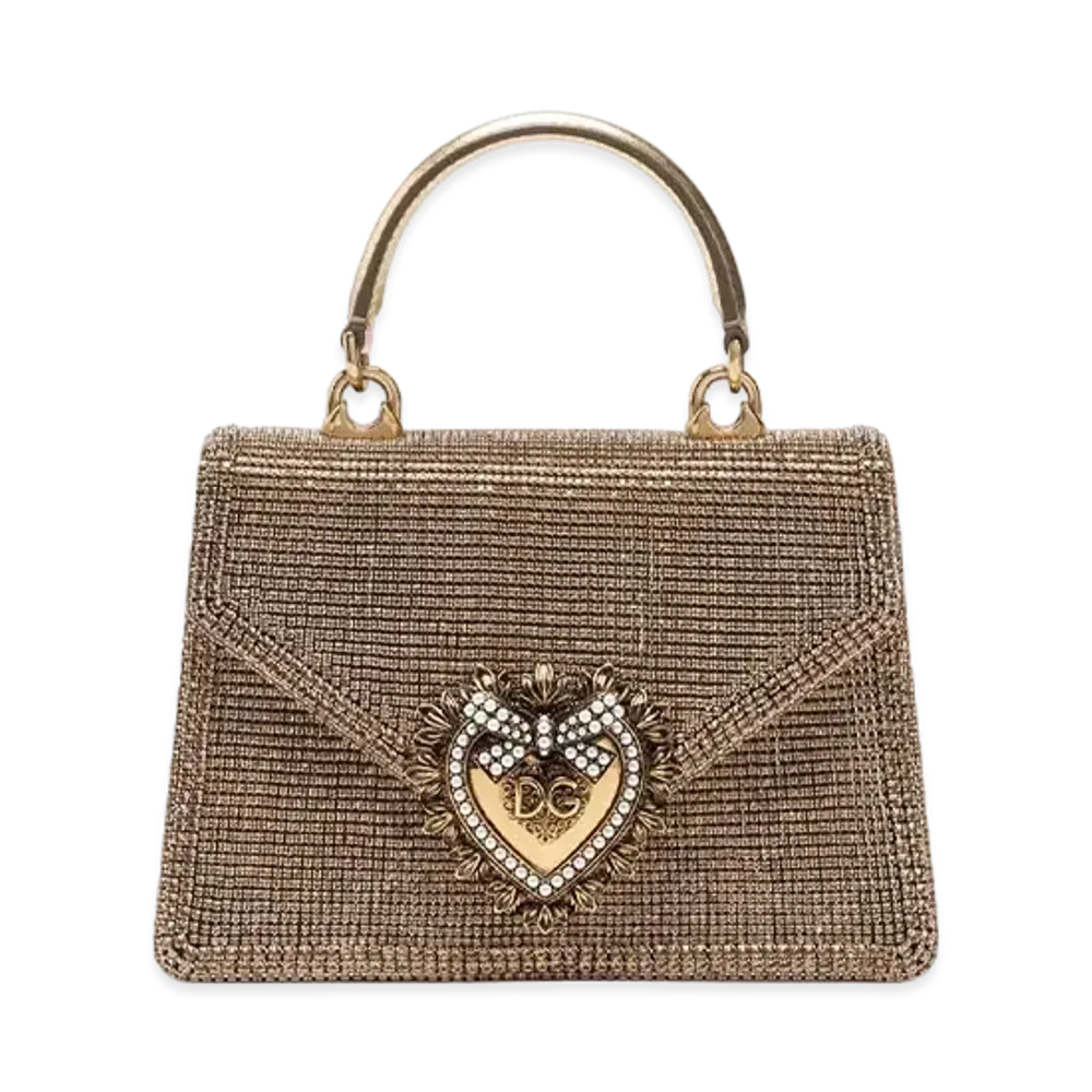 Dolce&Gabbana Devotion Bag Small Rhinestone Chain "Gold"