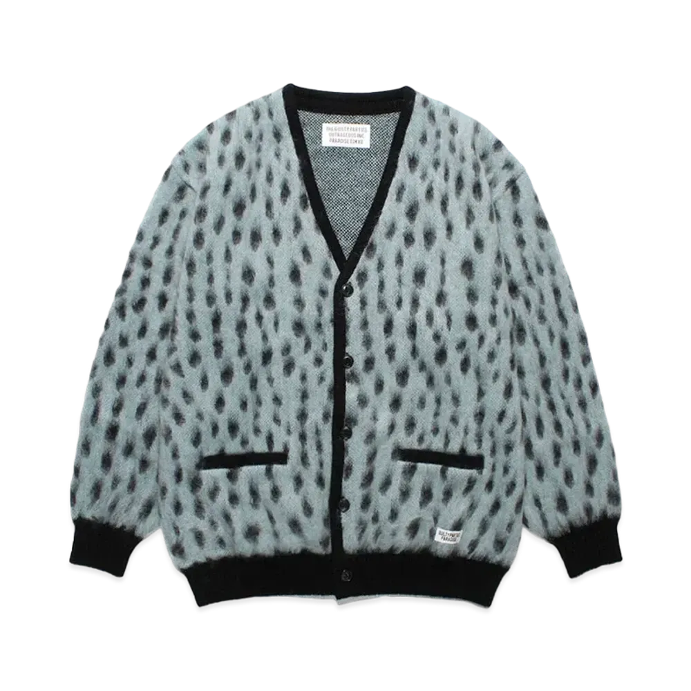 WACKO MARIA Leopard Jacquard Mohair Knit Cardigan "Light Blue"