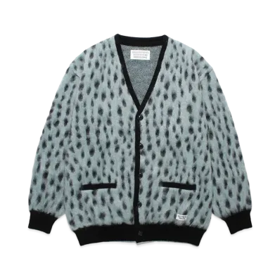 WACKO MARIA Leopard Jacquard Mohair Knit Cardigan "Light Blue"