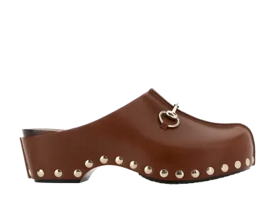 GUCCI Women's Brown Leather Clogs "Multicolor"