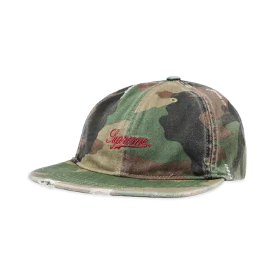 Supreme Distressed Script 6-Panel "Woodland Camo"