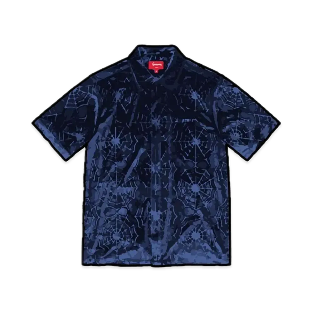 Supreme Spider Web Velvet S/S Shirt "Navy"