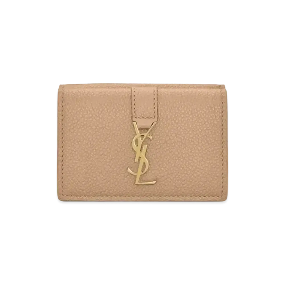 Saint Laurent Ysl Line Origami Tiny Wallet In Grained Leather "Dark Beige"