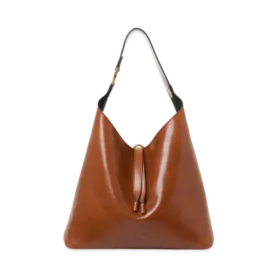 Chloe Marcie Hobo Bag In Shiny Leather "Clay Brown"