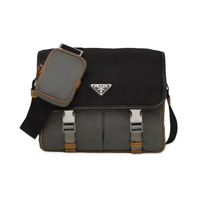 PRADA Nylon Cross-Body Bag "Light Gray/Black"