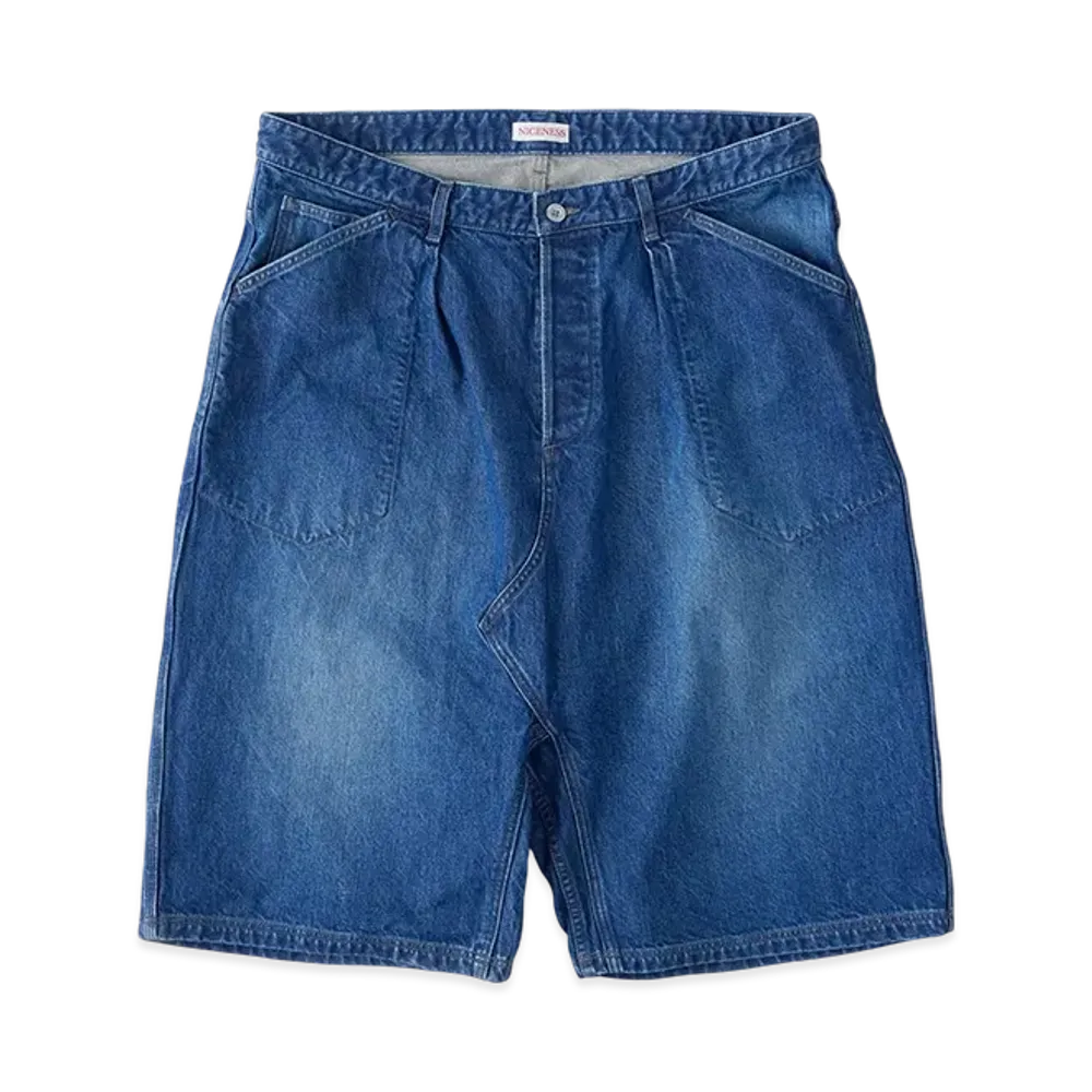 NICENESS E.Stu Aged Effect Baggy Shorts - Indigo "Indigo"