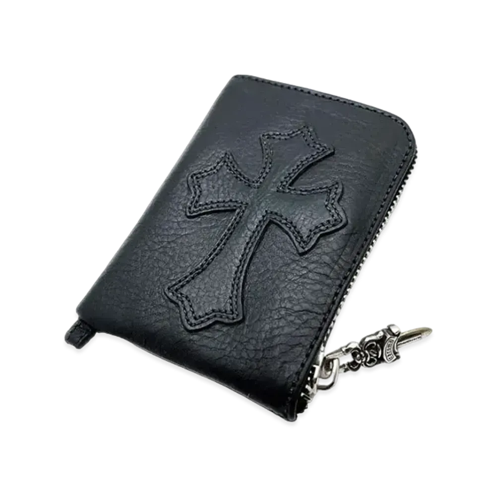 Chrome Hearts Tiny Zip Wallet Leather Cross Patch "Black"
