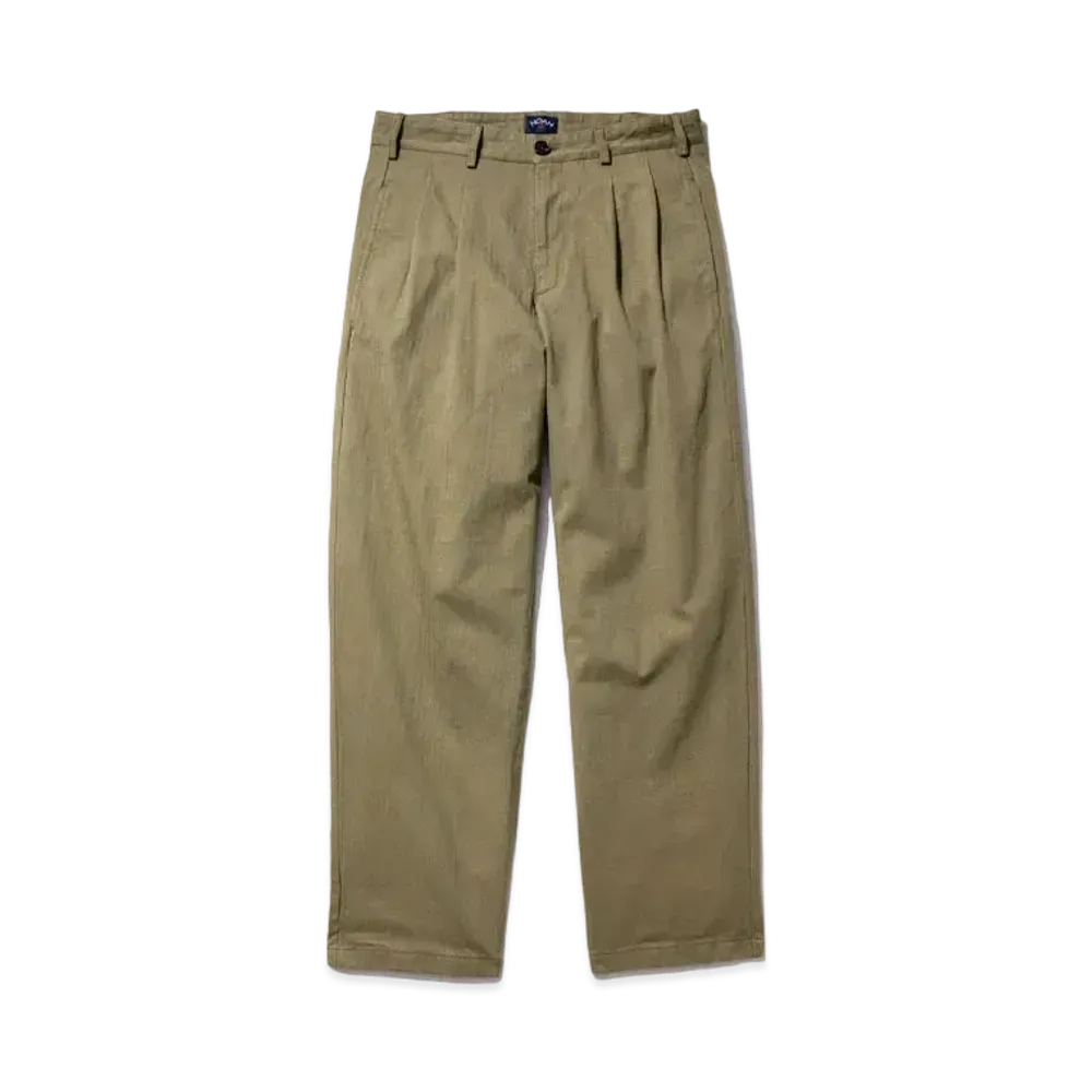Noah Double-Pleat Herringbone Pant "Army Green"