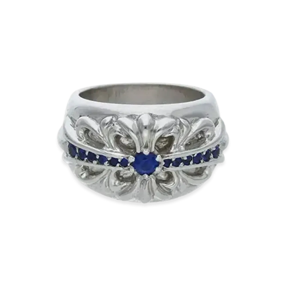 クロムハーツ 18K フローラルクロス パヴェサファイア リング "ホワイトゴールド"