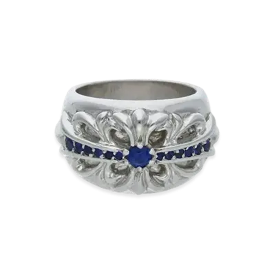 Chrome Hearts 18K Floral Cross Pave Sapphire Ring "White Gold"