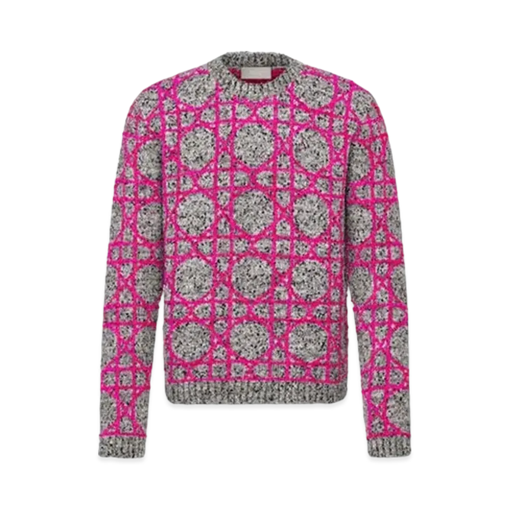 Dior Cannage Sweater Cotton and Cashmere Blend Jacquard "Gray/Pink"