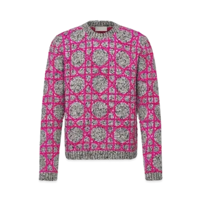 Dior Cannage Sweater Cotton and Cashmere Blend Jacquard "Gray/Pink"