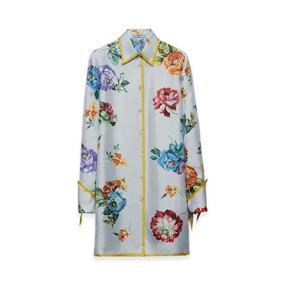PRADA Women's Printed Silk Twill Mini Dress "Steel Gray"