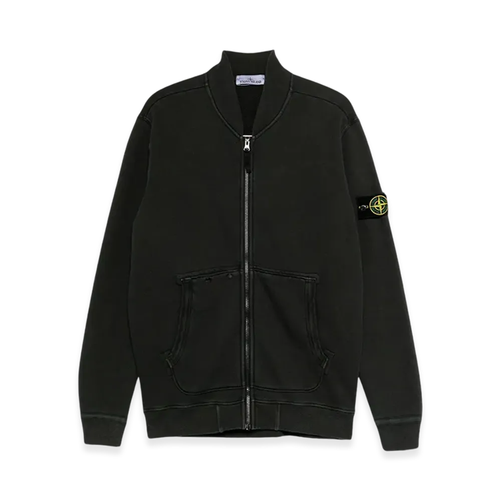 Stone Island 65241 Organic Cotton Diagonal Fleece Old Effect Pocket Details Full Zipper Sweatshirt - 24FW "Black"