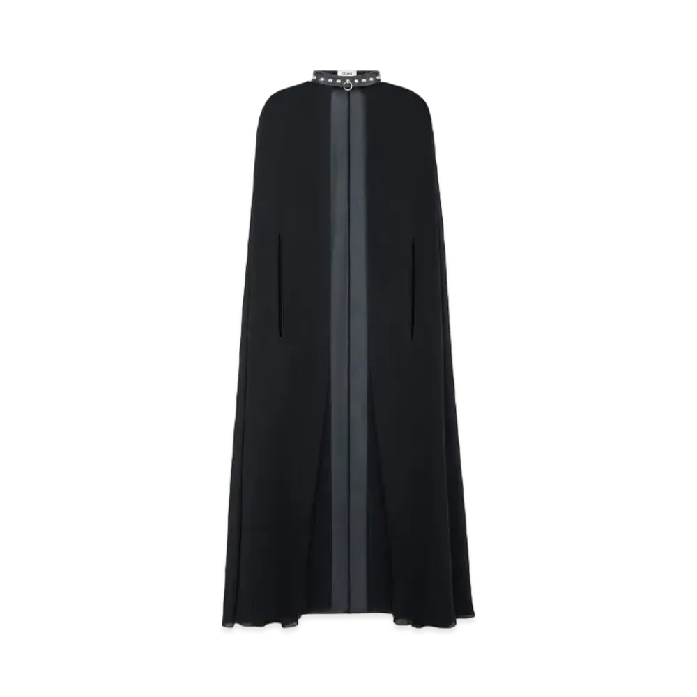 CELINE Cape In Silk Georgette With Leather Choker "Black"