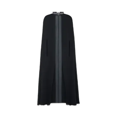 CELINE Cape In Silk Georgette With Leather Choker "Black"
