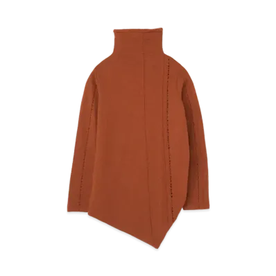 Yohji Yamamoto Y's PARTIAL DROP STITCH SHRINKAGE RIGHT SIDE DRAPE HIGH NECK "Light Brown"
