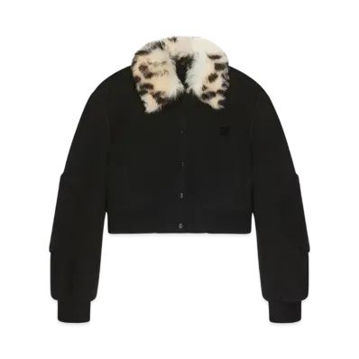 GIVENCHY Cropped Varsity Jacket In Wool and Leopard Print Fur "Black"
