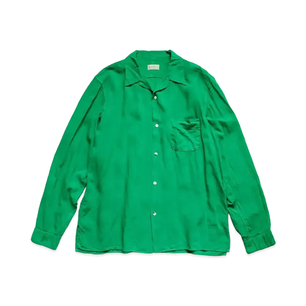 KAPITAL Soft Linen Open Collar Shirt "Green"