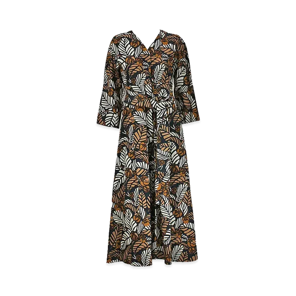 S Max Mara Women's Cotton Poplin Print Dress "Brown"