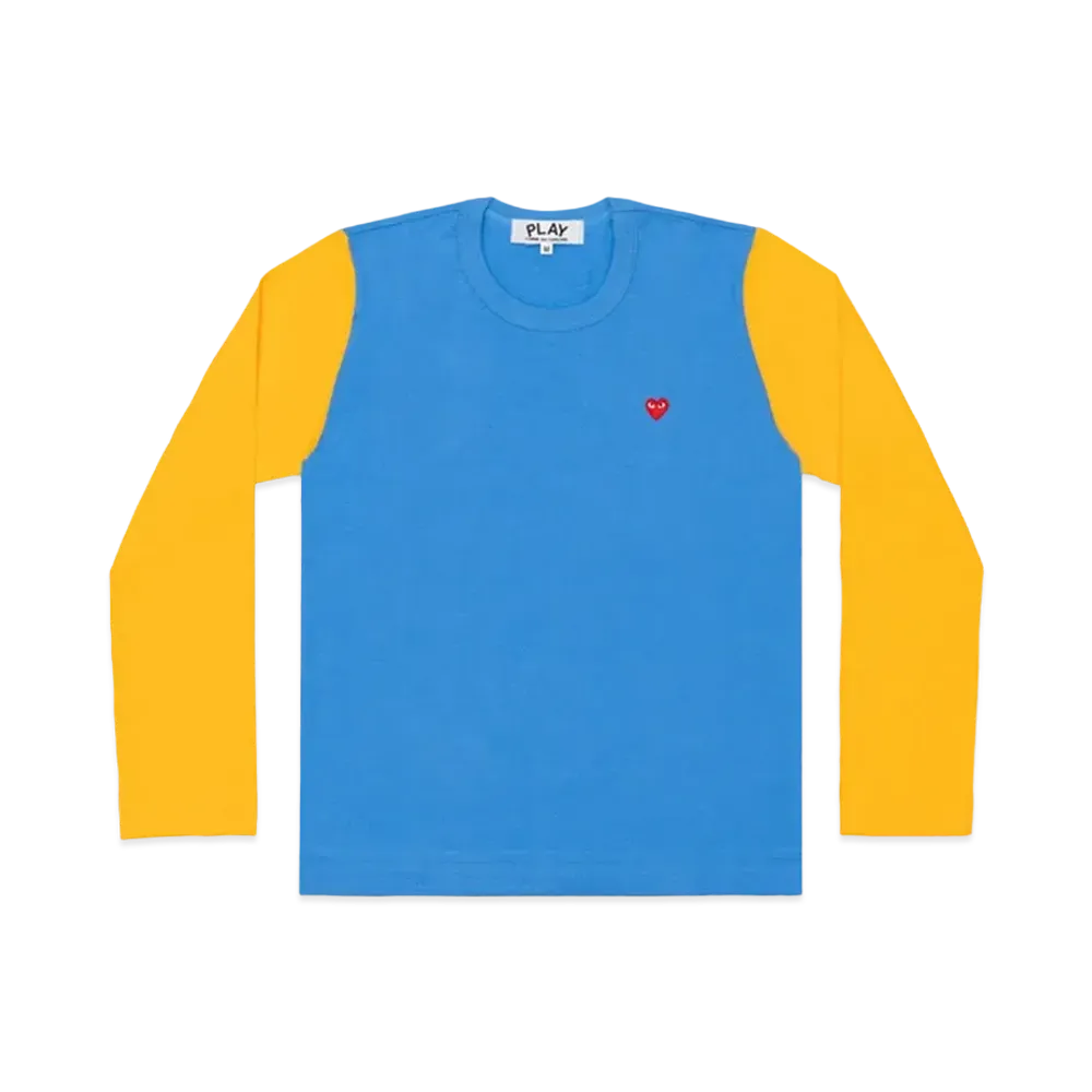 PLAY COMME des GARCONS Red Heart Coloured L/S T-Shirt Mens "Blue/Yellow"