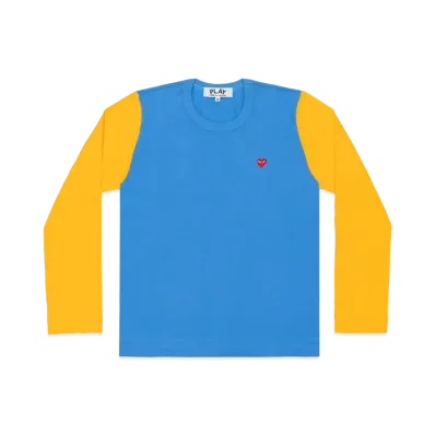 PLAY COMME des GARCONS Red Heart Coloured L/S T-Shirt Mens "Blue/Yellow"