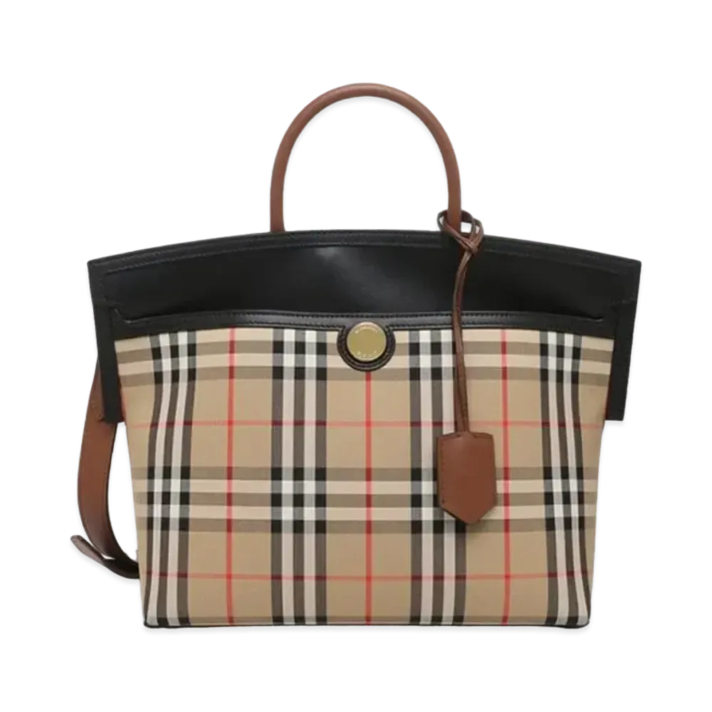 Burberry Society Leather / Canvas 2Way Bag "Plaid"