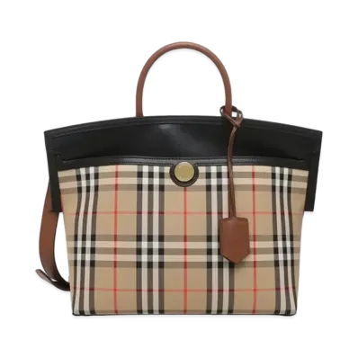 Burberry Society Leather / Canvas 2Way Bag "Plaid"