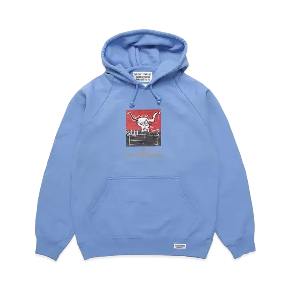 WACKO MARIA JEAN-MICHEL BASQUIAT / Washed Heavy Weight Pull Over Hooded Sweat Shirt "Blue"