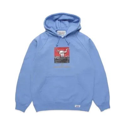 WACKO MARIA JEAN-MICHEL BASQUIAT / Washed Heavy Weight Pull Over Hooded Sweat Shirt "Blue"