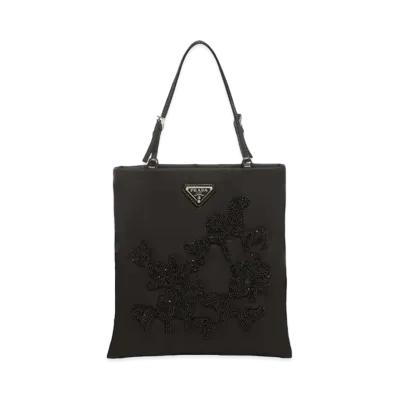 PRADA Embroidered Nylon Handbag "Black"