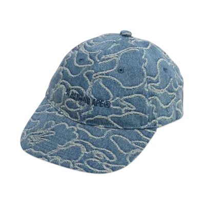 A BATHING APE Line Camo Jacquard Multi Logo Denim Cap "Light Indigo"