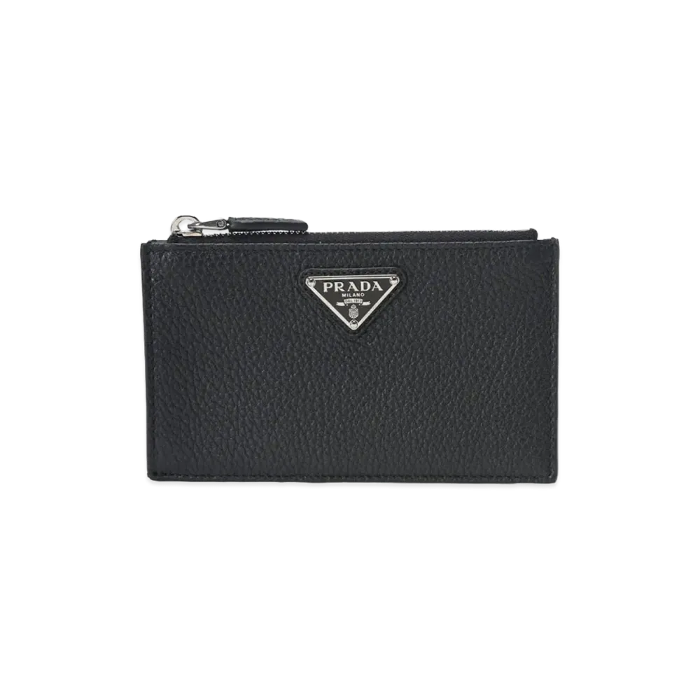 PRADA Zippered Vitello Daino Leather Card Case "Black"