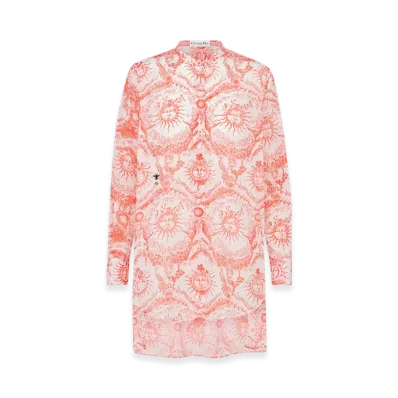 Dior Women's Cotton Muslin with Toile De Jouy Soleil Motif Dioriviera Long Blouse "White/Coral"