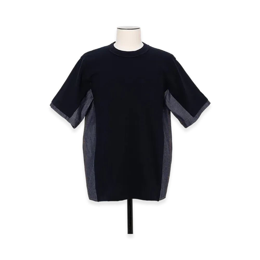 sacai Light Weight Denim x Cotton Jersey T-Shirt "Navy/Blue"