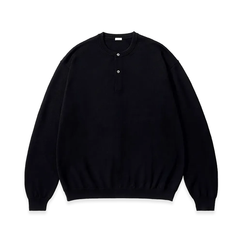 A.PRESSE Wool Knit Henley Neck Sweater "Navy"
