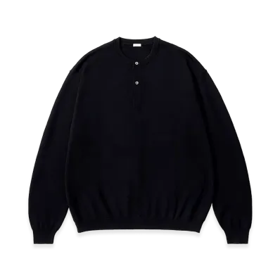 A.PRESSE Wool Knit Henley Neck Sweater "Navy"