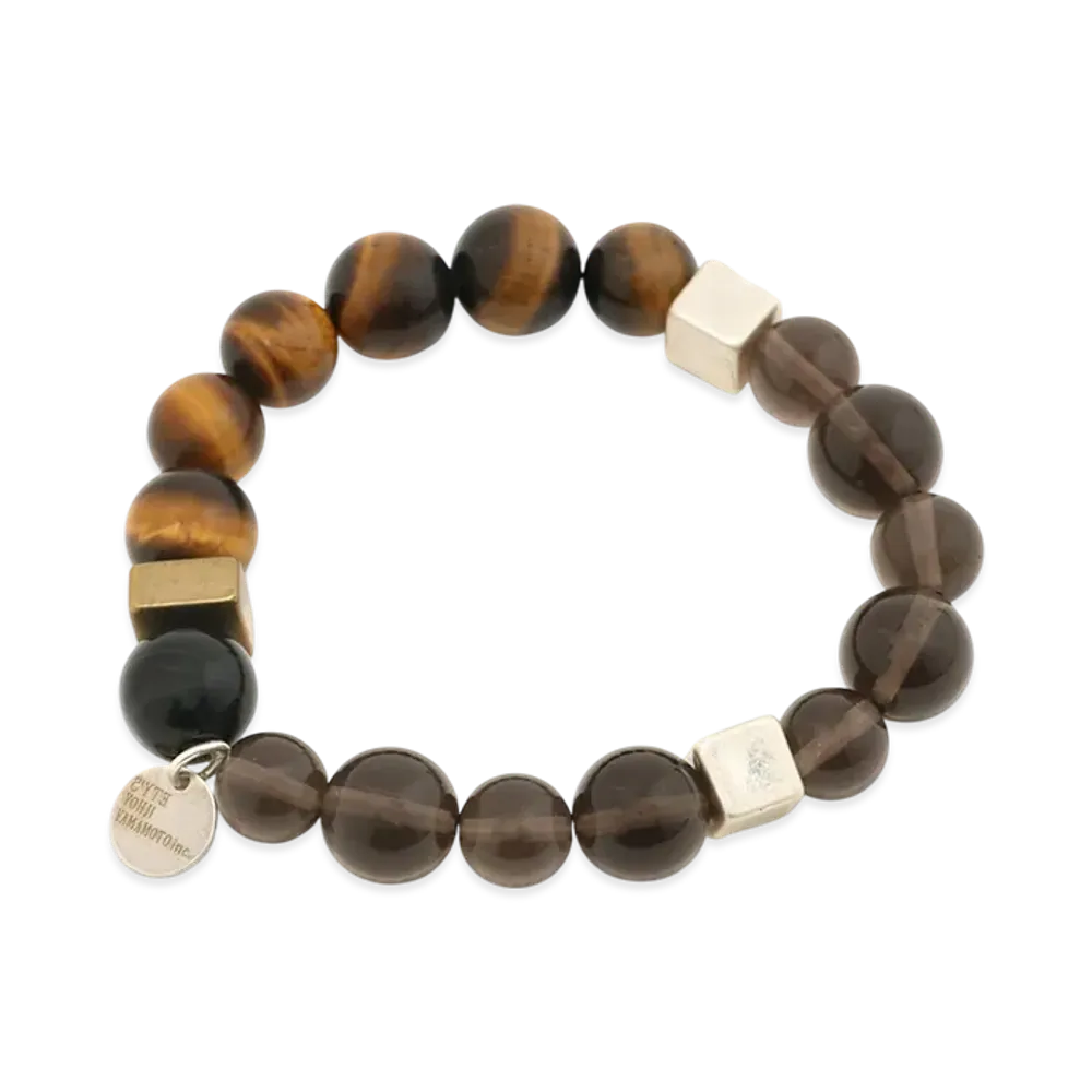 S'YTE Tiger's Eye Smoky Quartz Brass Bracelet "Brown"