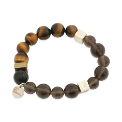 S'YTE Tiger's Eye Smoky Quartz Brass Bracelet "Brown"