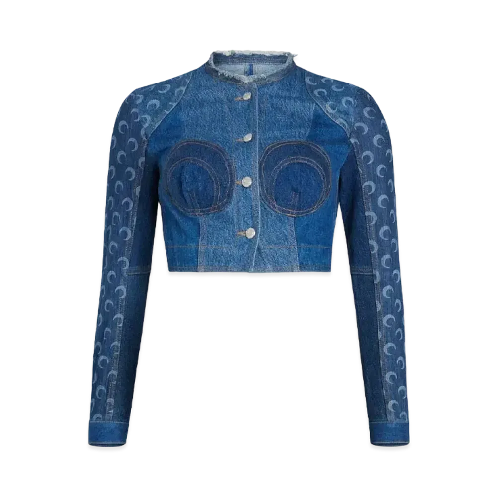 Marine Serre Regenerated Denim Cropped Jacket "Blue Denim"