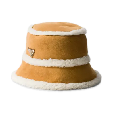 PRADA Suede Shearling Bucket Hat "Beige"