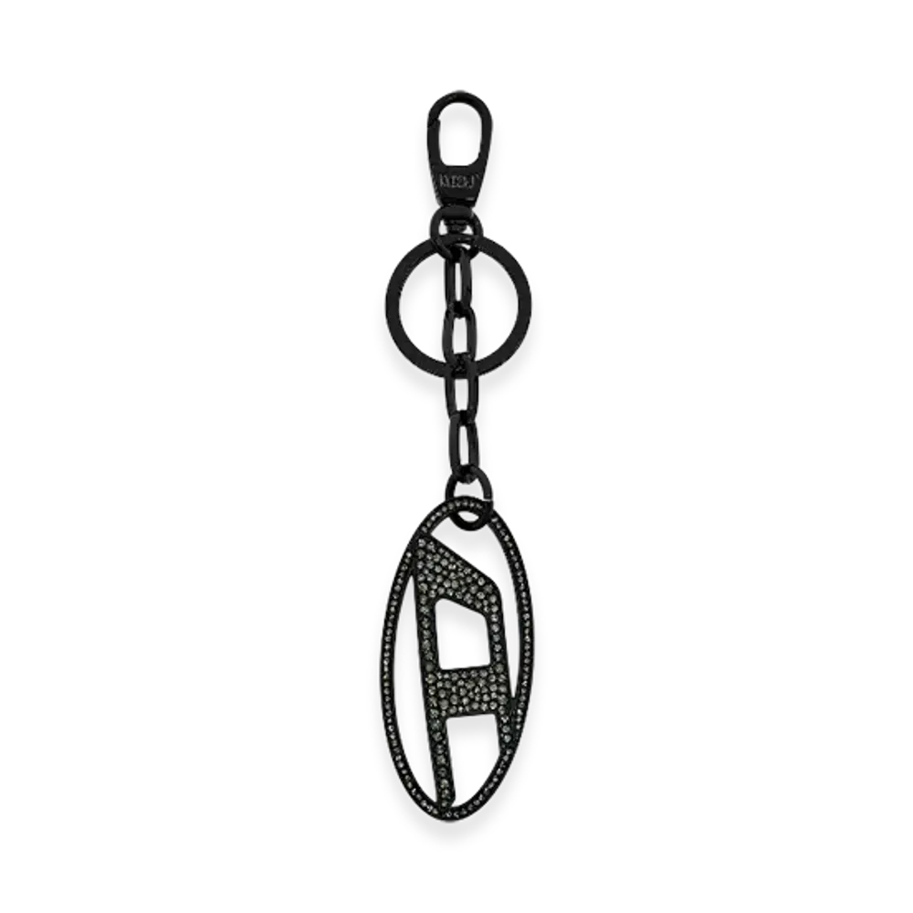 Diesel Holy-C Metal Oval D Keyring With Crystals "Black"