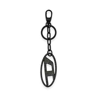 Diesel Holy-C Metal Oval D Keyring With Crystals "Black"