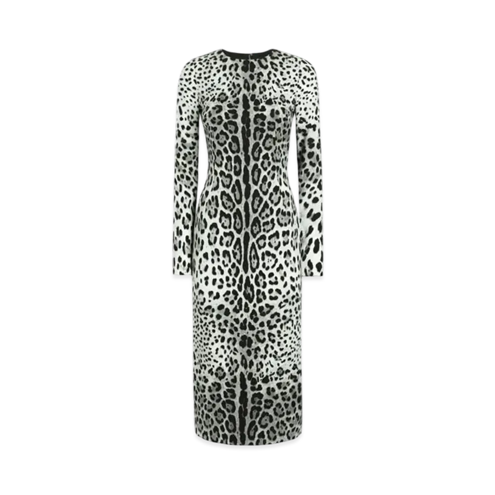 DOLCE&GABBANA Charmeuse Calf-Length Sheath Dress With Leopard Print "Animal"